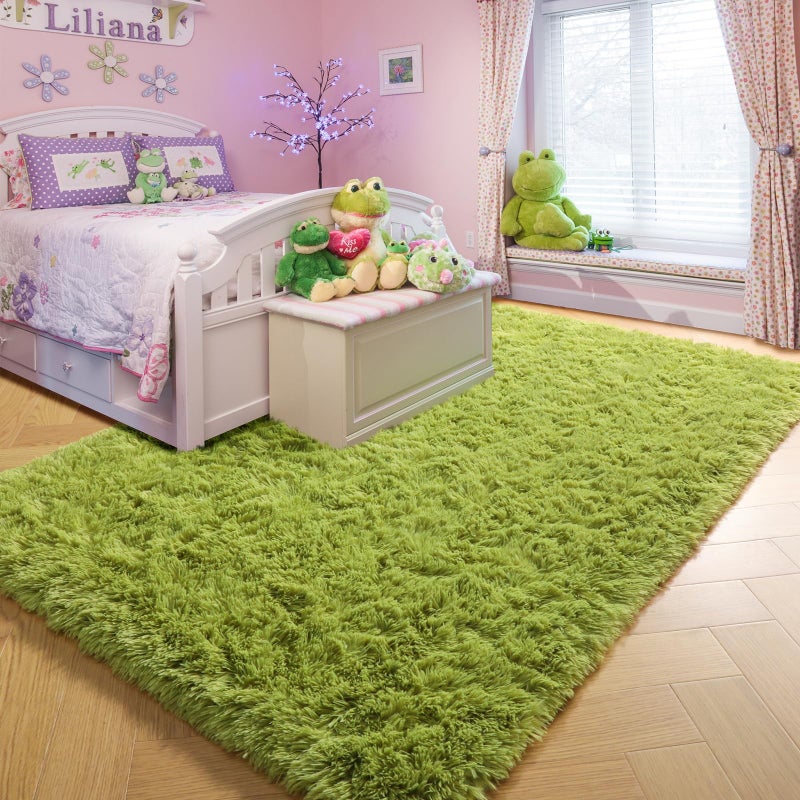 Amdrebio Grass Green Rugs for Bedroom, Fluffy Shag Area Rug 4x6 for Kids Room Living Room Baby Nursery Decor Aesthetic, Cute Furry Cool Shaggy Throw Bedside Fuzzy Plush Moss Carpet for Dorm Classroom Playroom - Image 5